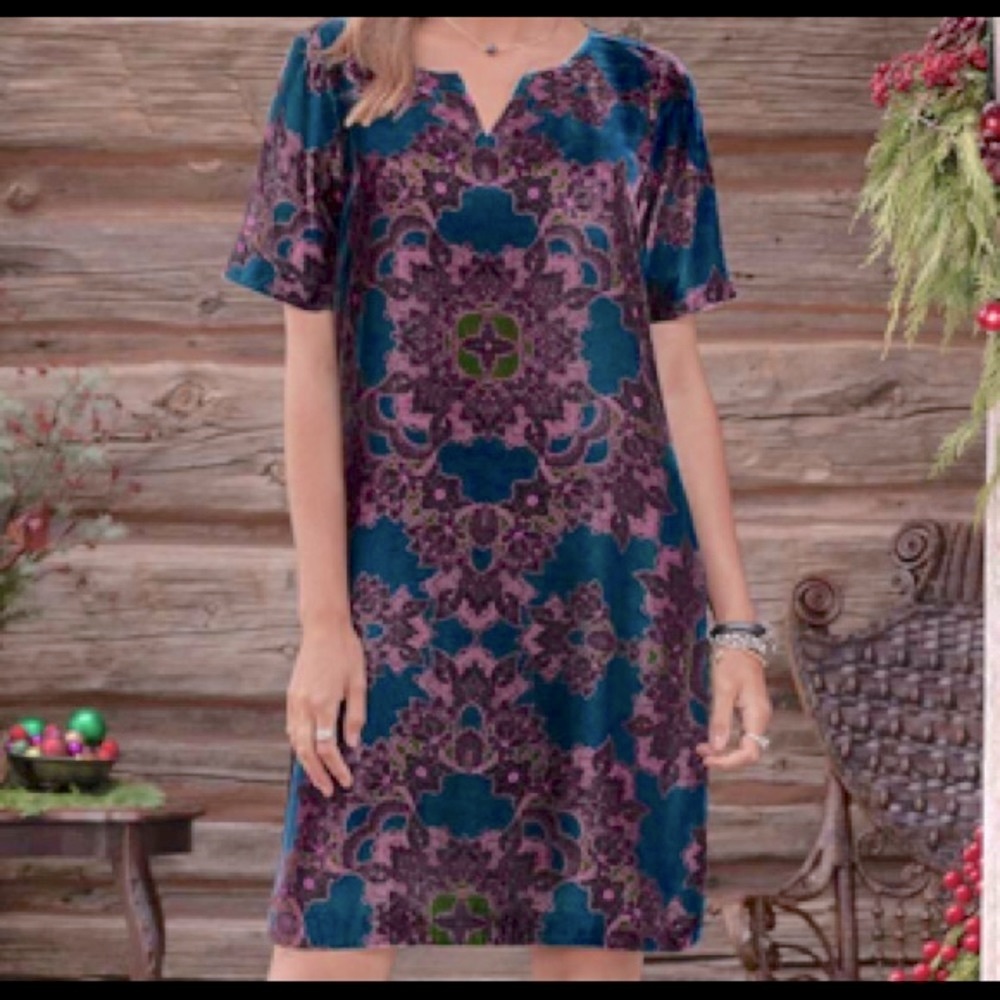 New silk blend velvet shift dress from Sundance!